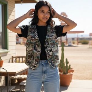 Route 66 Patterned Vest‎ - Size Large - B14